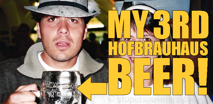 Tourist has too many beers at the Hofbrauhaus in Munich, Germany.
